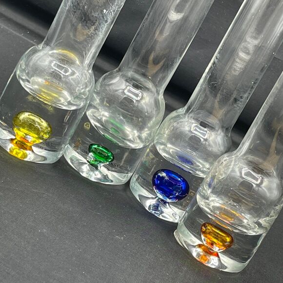 4 Narrow Circleware Vodka Alcohol Shot Glasses Colorful Bases Barware Bud Vases - Picture 2 of 7